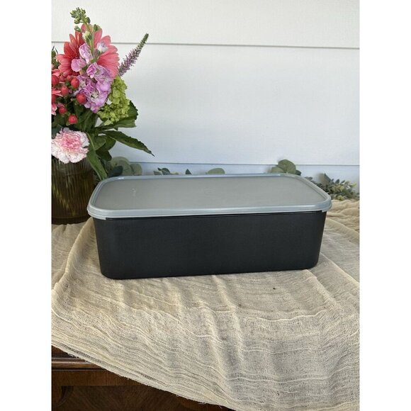 Tupperware Vintage Stock (Lg) Memory Mates Shutter Box Black Grey Dividers Photo - Picture 3 of 8